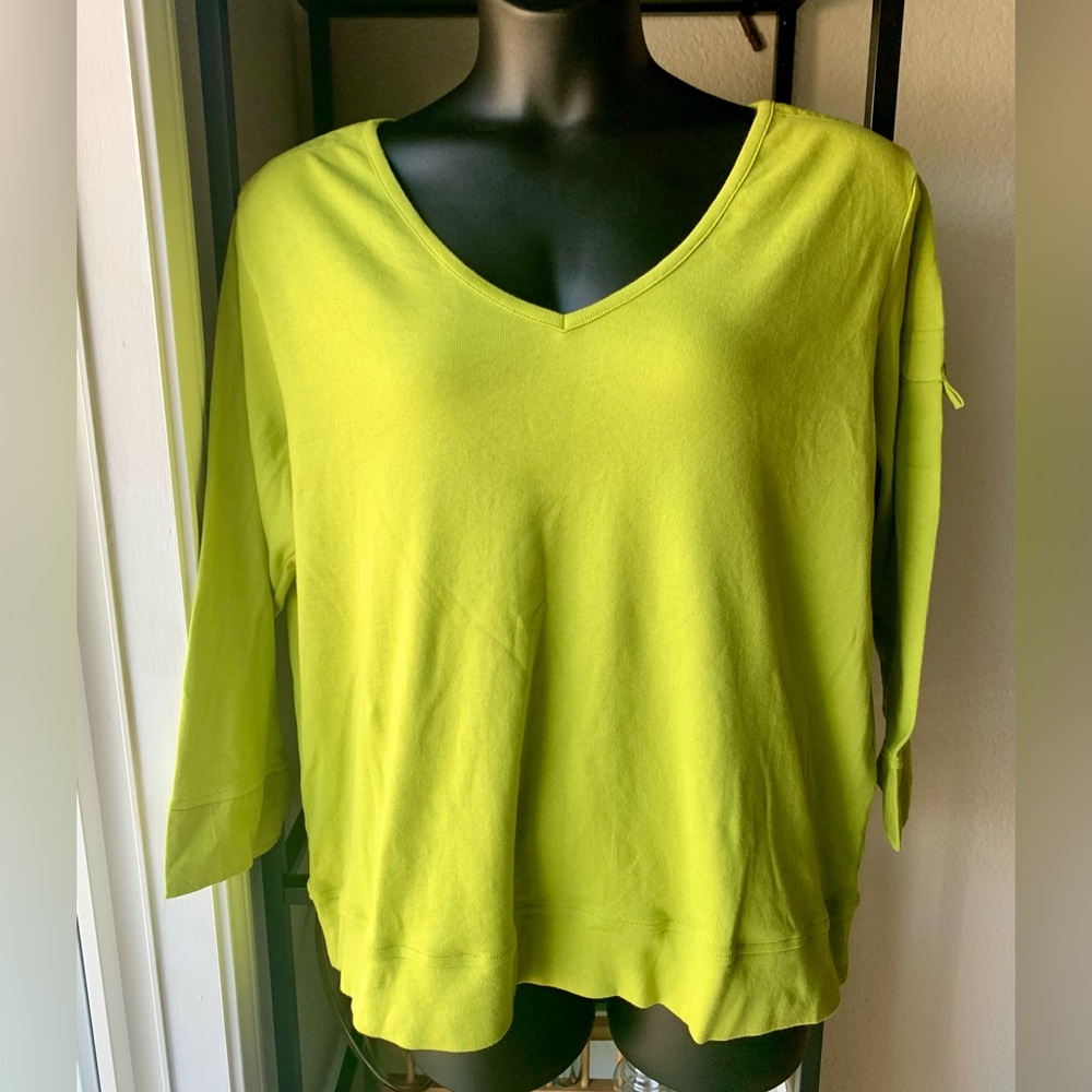 Spiegel Chartreuse Cotton Utility Shirt Cargo Pocket Long Sleeve Lime Green Top